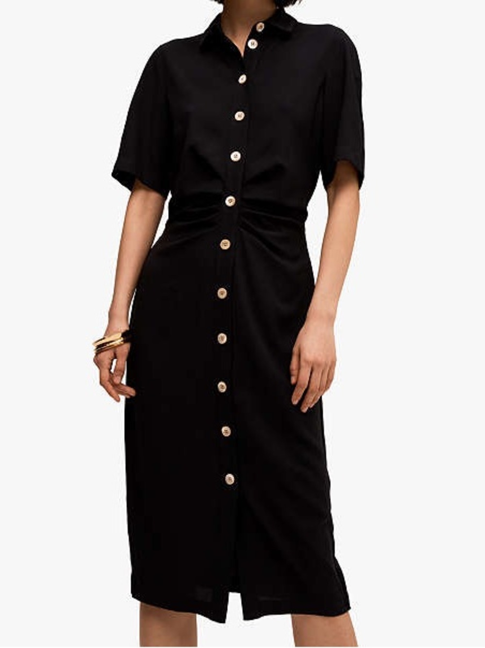 Kate Spade Women’s Button-Front Black Midi Shirtdress with Belted Waist Size 10